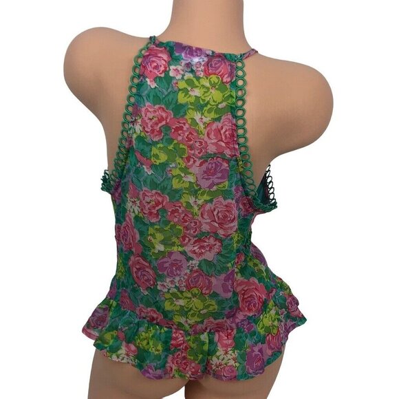 Lulus Multicolor Floral Print Cami Ruffle Crop Top Sleeveless V Neck Peplum XL - Picture 5 of 6